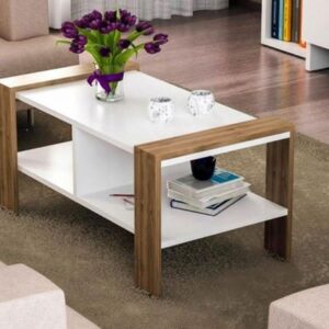 Coffee Table - 50 x 50 x 100 cm - White & Wood - CT13