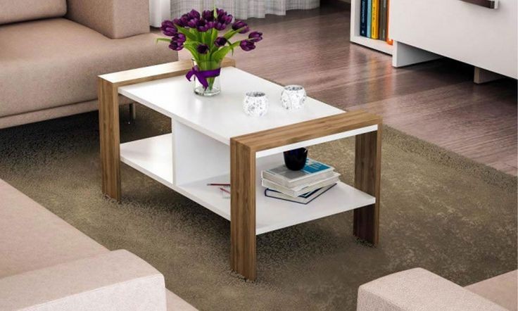 Coffee Table - 50 x 50 x 100 cm - White & Wood - CT13