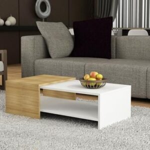 Coffee Table - 40 x 50 x 100 cm - White & Wood - CT14