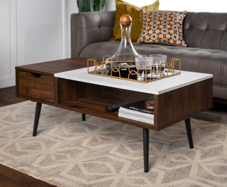 Coffee Table - 40 x 50 x 100 cm - Wood & White - CT19