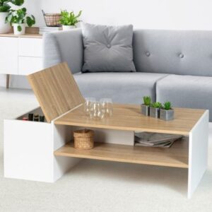 Coffee Table - 40 x 50 x 100 cm - White & Wood - CT21