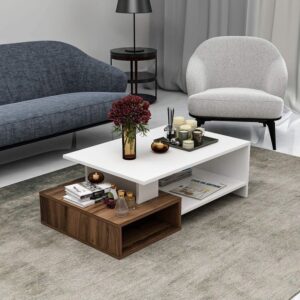 Coffee Table - 40 x 50 x 100 cm - White & Wood - CT22