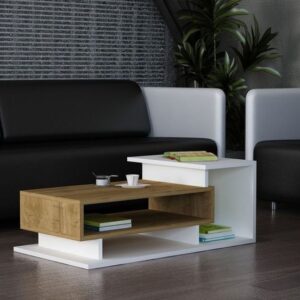 Coffee Table - 40 x 50 x 100 cm - White & Wood - CT23