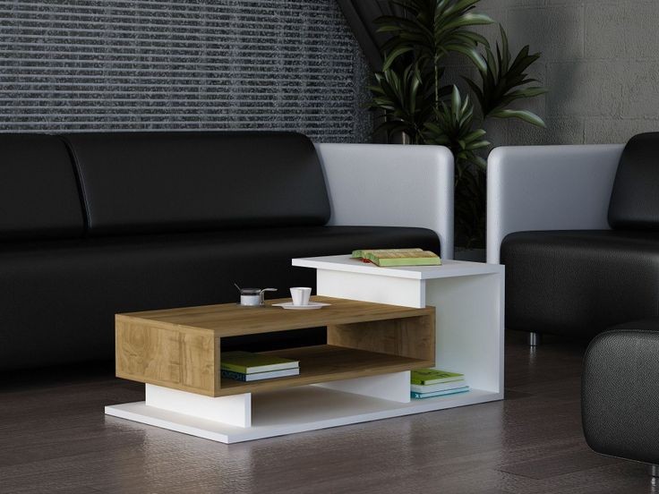 Coffee Table - 40 x 50 x 100 cm - White & Wood - CT23