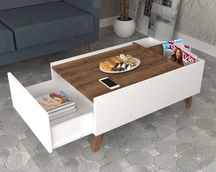 Coffee Table - 40 x 50 x 100 cm - White & Wood - CT24