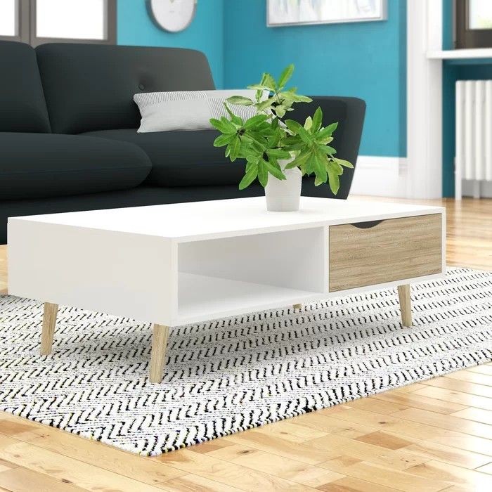 Coffee Table - 40 x 50 x 100 cm - White & Wood - CT25