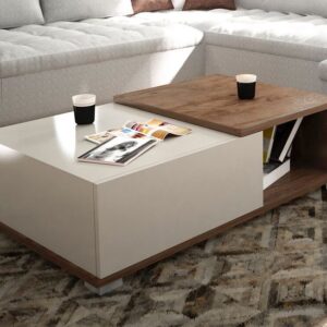 Coffee Table - 40 x 50 x 100 cm - Off White & Wood - CT6