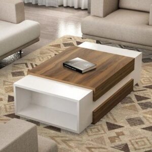 Coffee Table - 40 x 50 x 100 cm - White & Wood - CT8