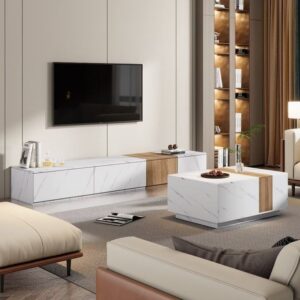 Table Set - 40 x 50 x 100 cm - White & Wood - GLR1