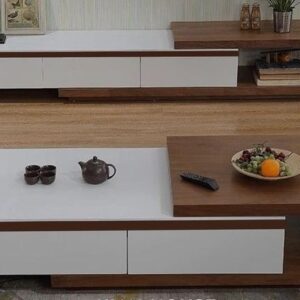 Table Set - 40 x 50 x 100 cm - White & Wood - GLR2