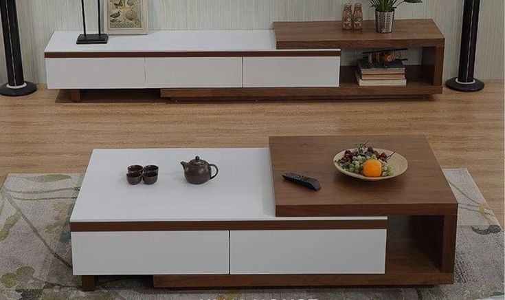 Table Set - 40 x 50 x 100 cm - White & Wood - GLR2