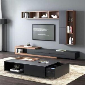 Table Set - 40 x 50 x 100 cm - Black & Wood - GLR5