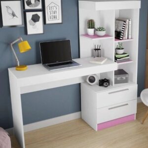Desk - 160 x 120 x 50 cm - White & Pink - MA10