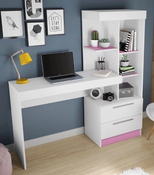 Desk - 160 x 120 x 50 cm - White & Pink - MA10