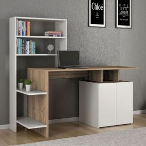 Desk - 140 x 120 x 50 cm - White & Wood - MA12