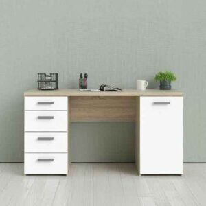 Desk - 80 x 140 x 50 cm - White & Wood - MA14