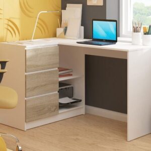 Desk - 80 x 120 x 50 cm - White & Wood - MA18