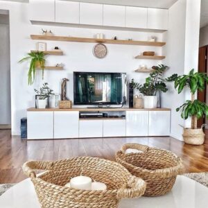 Tv Unit - 50 x 35 x 200 cm - White & Wood - MT10