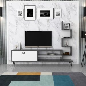 Tv Unit - 50 x 40 x 180 cm - Grey & White - MT105