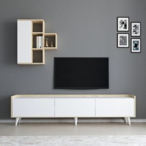 Tv Unit - 50 x 35 x 180 cm - White & Wood - MT17