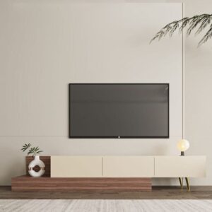 Tv Unit - 40 x 35 x 200 cm - Off White & Wood - MT18