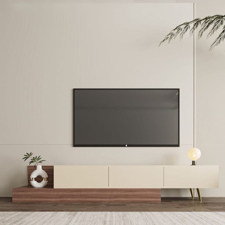 Tv Unit - 40 x 35 x 200 cm - Off White & Wood - MT18