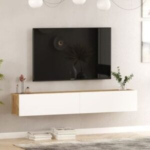 Tv Unit - 30 x 30 x 150 cm - White & Wood - MT19