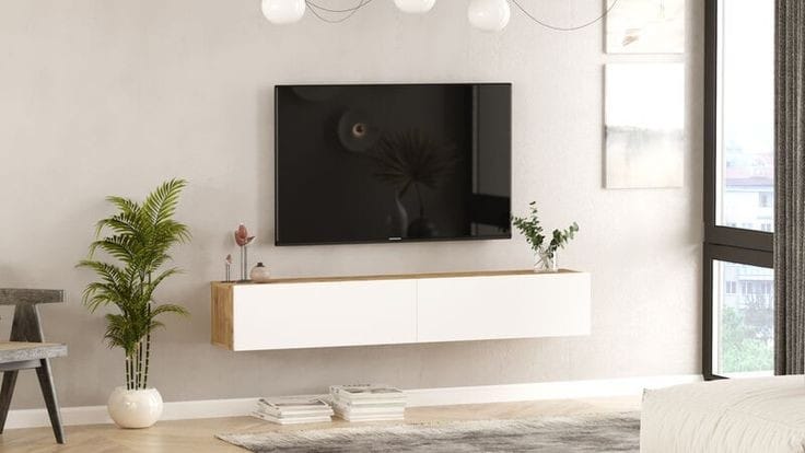 Tv Unit - 30 x 30 x 150 cm - White & Wood - MT19