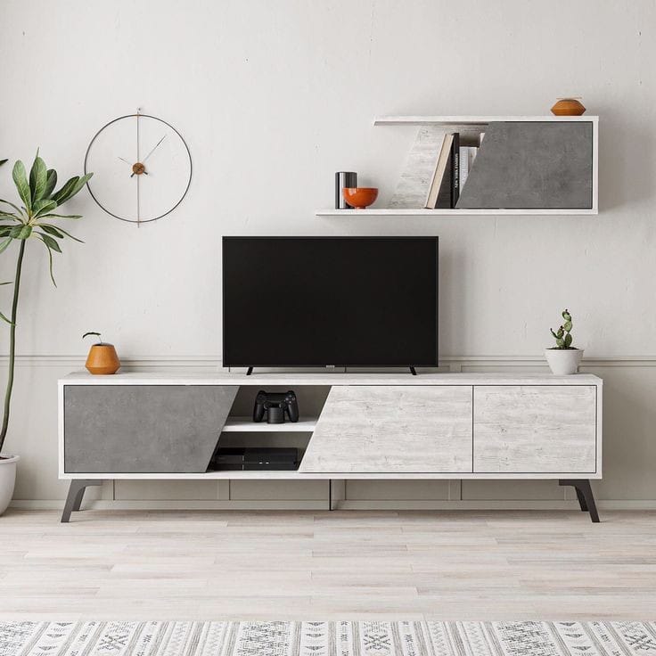 Tv Unit - 50 x 35 x 180 cm - Dark Grey & Wood - MT20