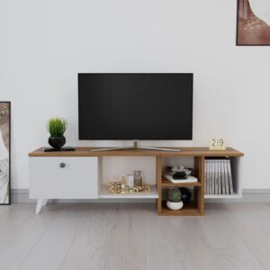 Tv Unit - 50 x 35 x 150 cm - White & Wood - MT22