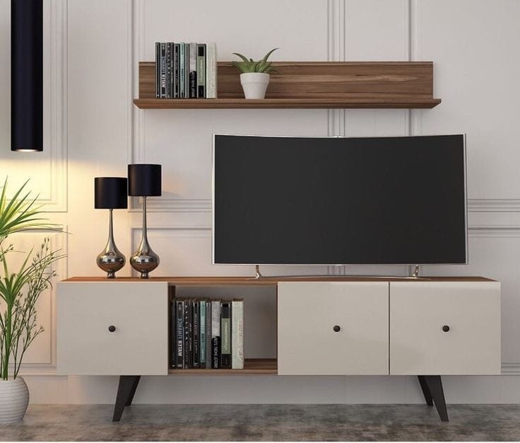 Tv Unit - 50 x 35 x 160 cm - White & Wood - MT25