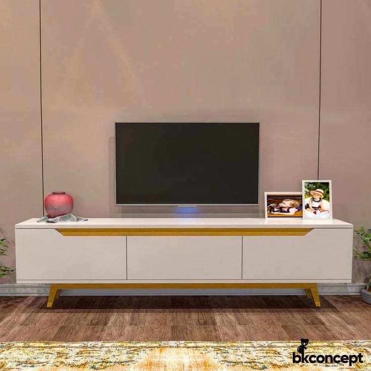 Tv Unit - 50 x 35 x 180 cm - White & Gold - MT27
