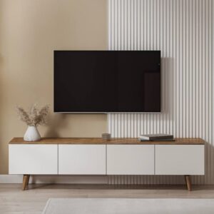 Tv Unit - 50 x 35 x 180 cm - White & Wood - MT3