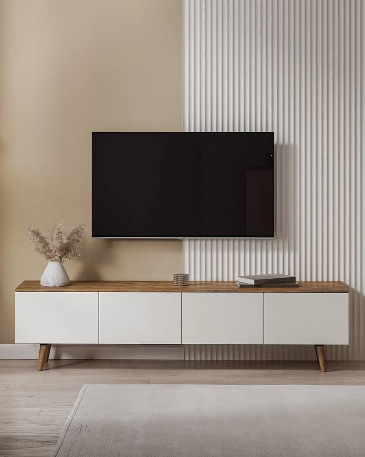 Tv Unit - 50 x 35 x 180 cm - White & Wood - MT3