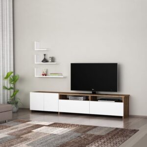Tv Unit - 40 x 35 x 180 cm - White & Wood - MT30