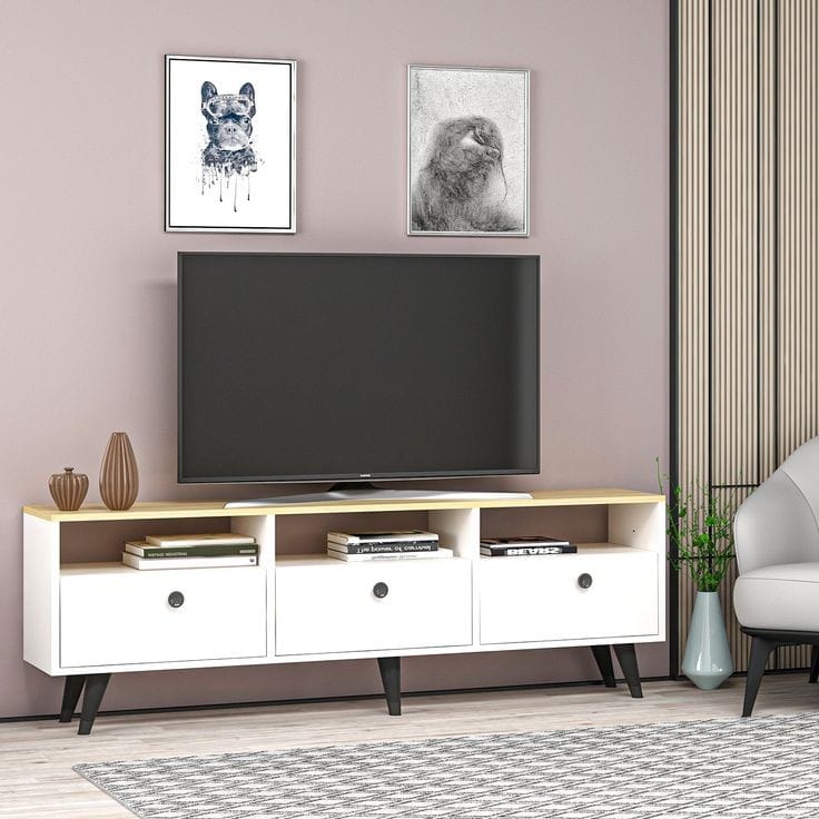 Tv Unit - 50 x 35 x 150 cm - White & Wood - MT34