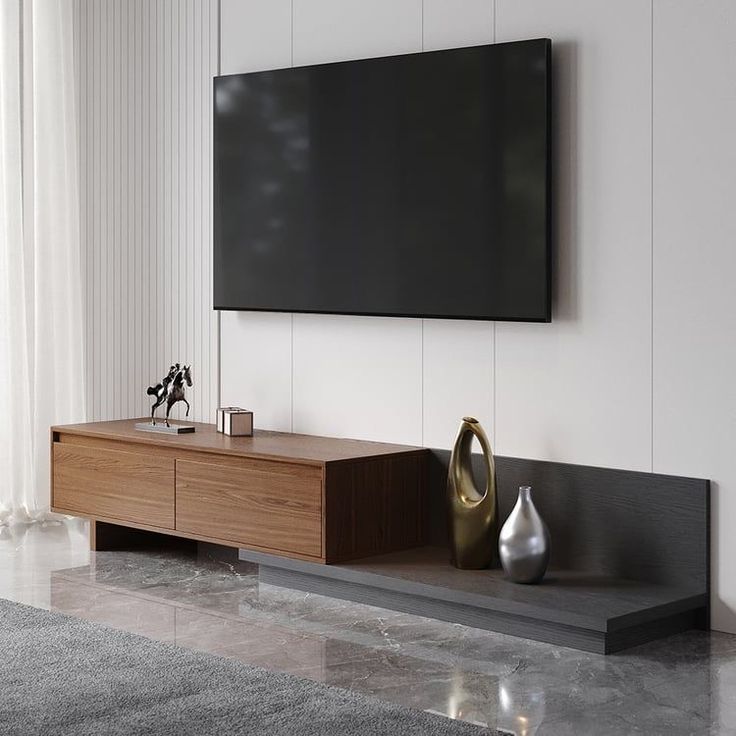 Tv Unit - 40 x 40 x 200 cm - Grey & Wood - MT38