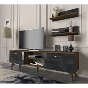 Tv Unit - 40 x 40 x 160 cm - Wood & Marble - MT44