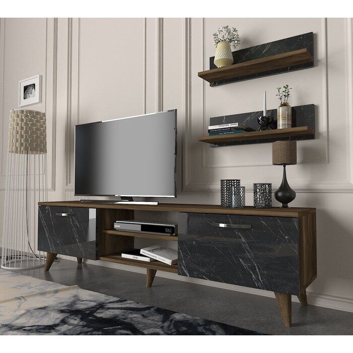 Tv Unit - 40 x 40 x 160 cm - Wood & Marble - MT44