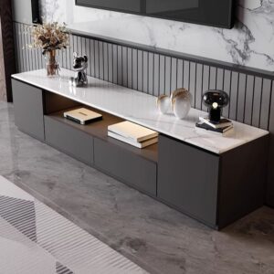 Tv Unit - 40 x 40 x 180 cm - Black & Marble - MT52