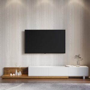 Tv Unit - 40 x 40 x 240 cm - White & Wood - MT53