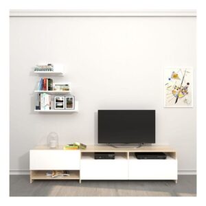 Tv Unit - 40 x 35 x 150 cm - White & Wood - MT6