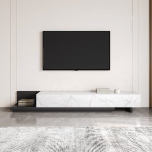 Tv Unit - 40 x 40 x 240 cm - Black & Marble - MT84