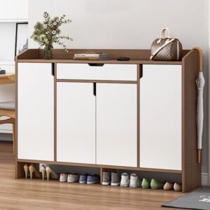 Shoe Rack - 110 x 140 x 40 cm - White & Wood - SC12