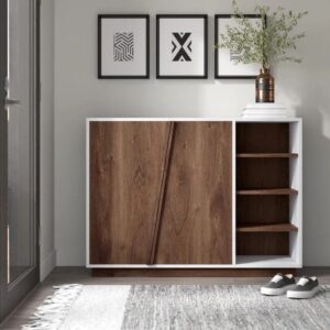 Shoe Rack - 100 x 100 x 40 cm - White & Wood - SC14