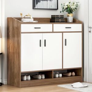 Shoe Rack - 110 x 120 x 40 cm - White & Wood - SC19