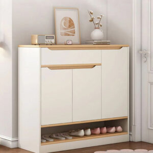 Shoe Rack - 110 x 120 x 40 cm - White & Wood - SC26