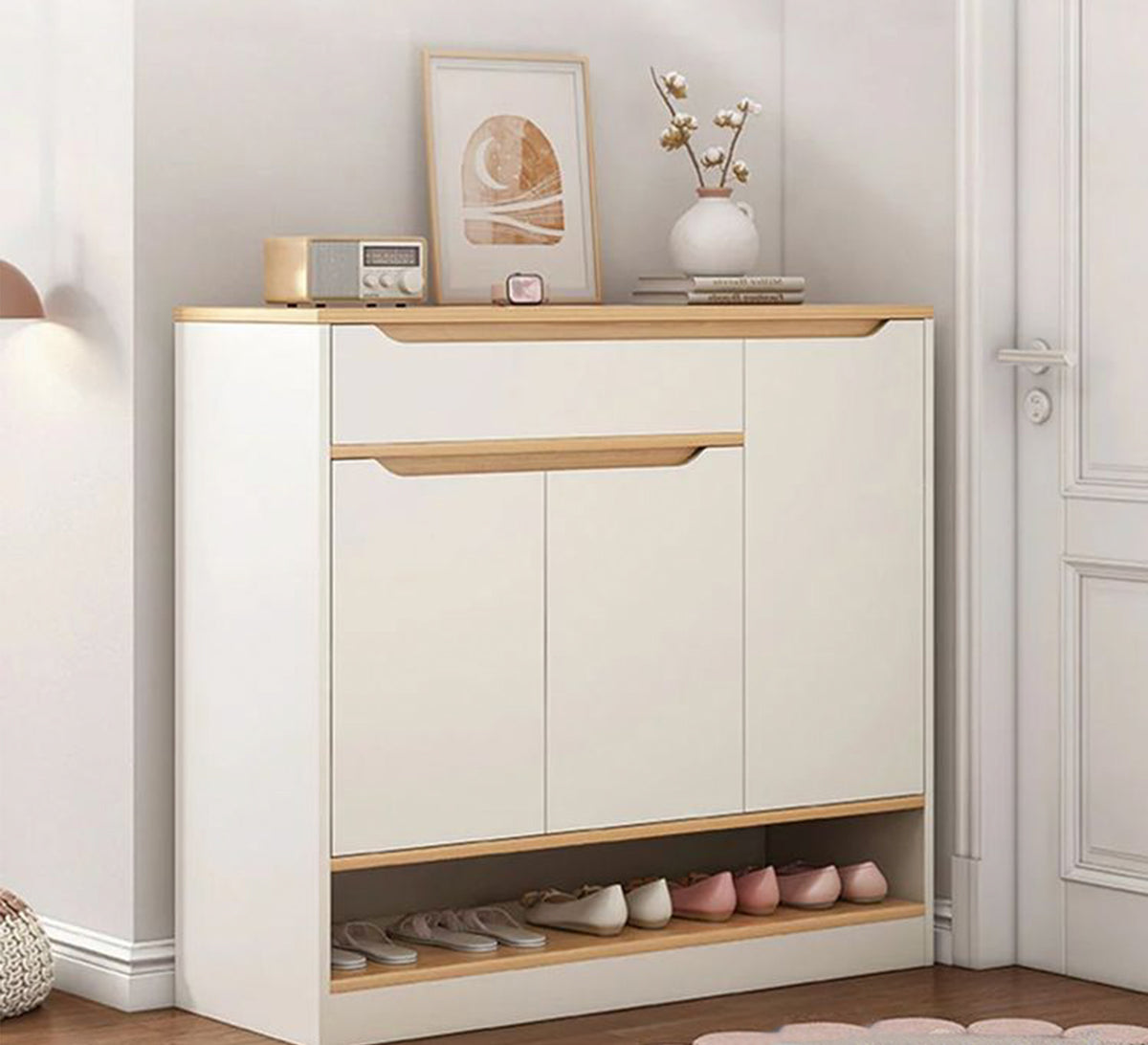 Shoe Rack - 110 x 120 x 40 cm - White & Wood - SC26