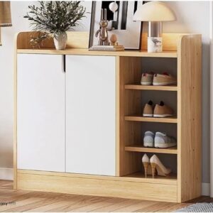 Shoe Rack - 100 x 120 x 40 cm - White & Wood - SC28