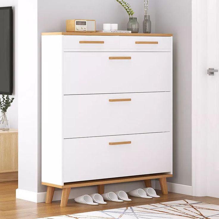 Shoe Rack - 110 x 80 x 30 cm - White Wood - SC38